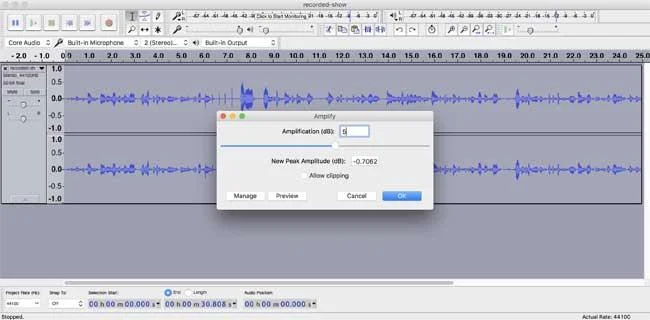 Wzmocnienie w Audacity