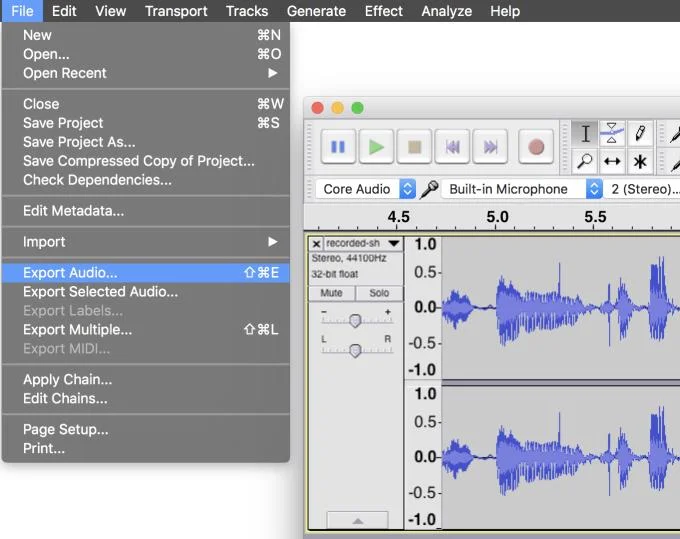 Eksportowanie audio w Audacity