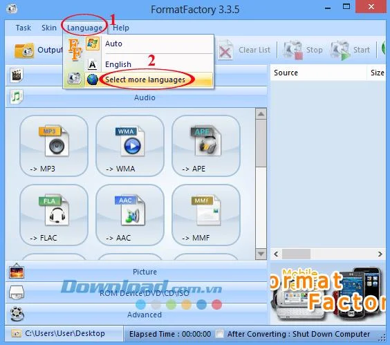 Instrucciones para cambiar el idioma de Format Factory