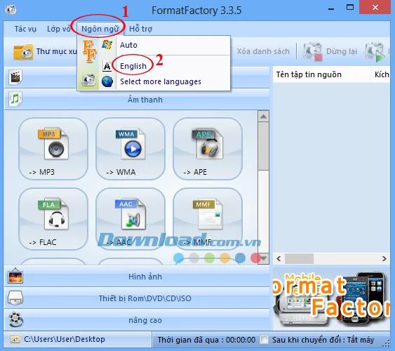 Instrucciones para cambiar el idioma de Format Factory