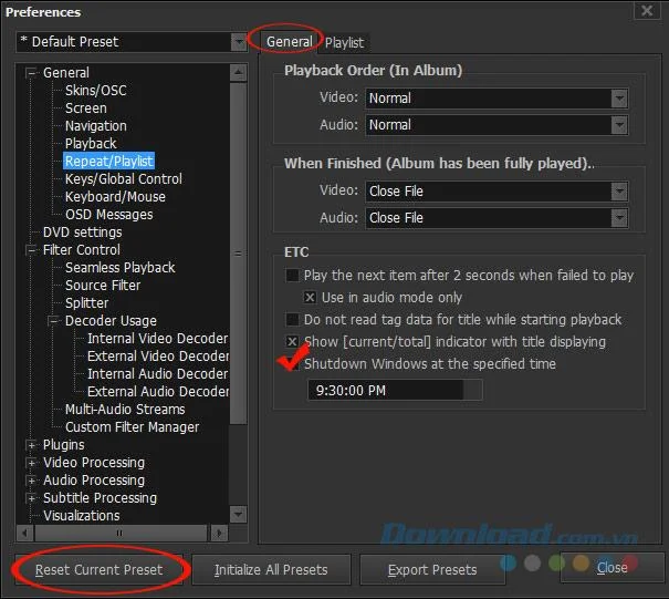 Automatic shutdown by KMPlayer software