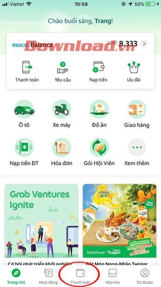 كيفية تحويل الأموال عبر المحفظة الإلكترونية Moca على Grab