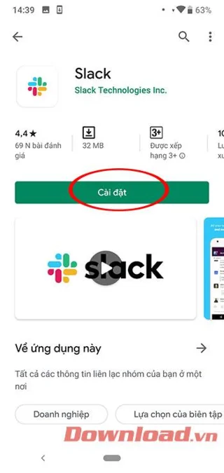 Instructions for installing and using Slack on the phone