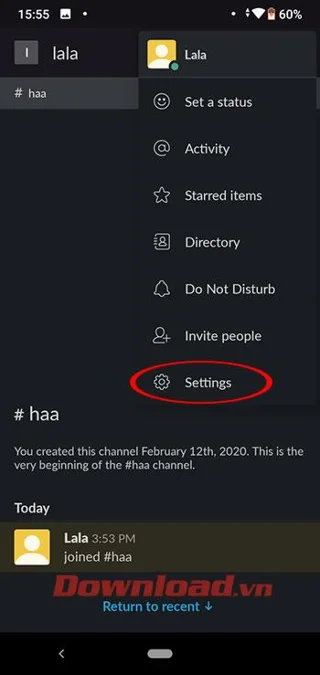 Instructions for installing and using Slack on the phone
