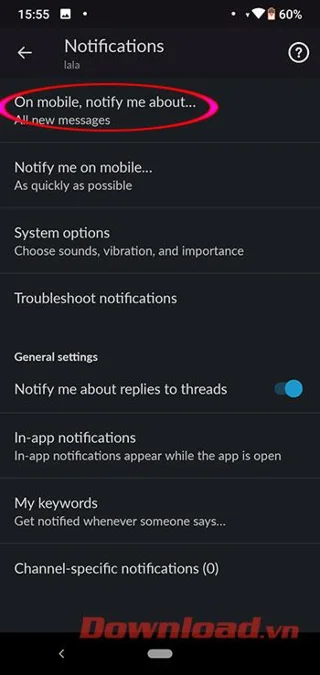 Instructions for installing and using Slack on the phone