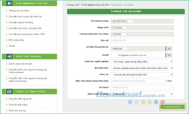 गाइड और रजिस्टर करने के लिए Vietcombank इंटरनेट बैंकिंग का उपयोग करें