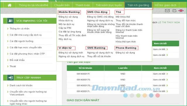 गाइड और रजिस्टर करने के लिए Vietcombank इंटरनेट बैंकिंग का उपयोग करें