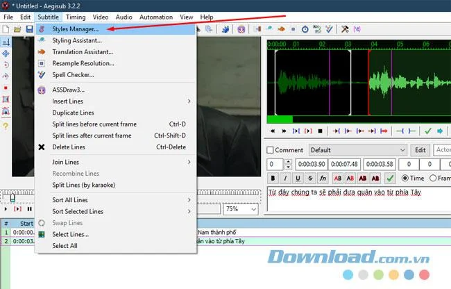 Instructions for creating subtitles font style and color on Aegisub
