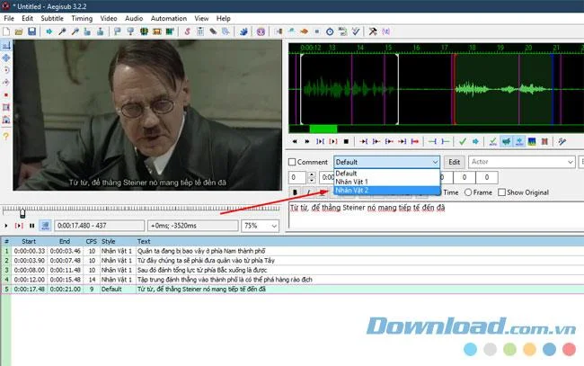 Instructions for creating subtitles font style and color on Aegisub