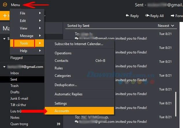 نحوه اعلام چندین حساب ایمیل در eM Client