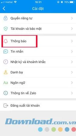 Instructions to turn off notifications of birthdays of friends on Zalo