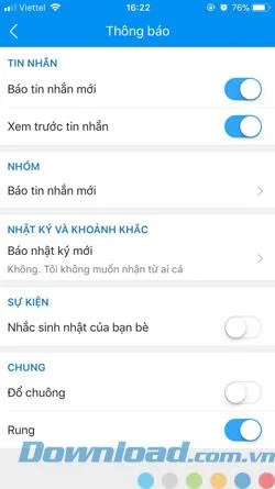 Instructions to turn off notifications of birthdays of friends on Zalo