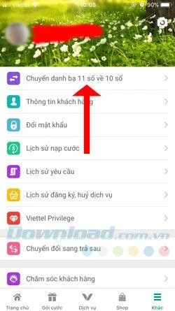 Viettel, Vinaphone 및 Mobifone 네트워크 앱에서 11 자리 심을 10 자리로 전송하는 방법