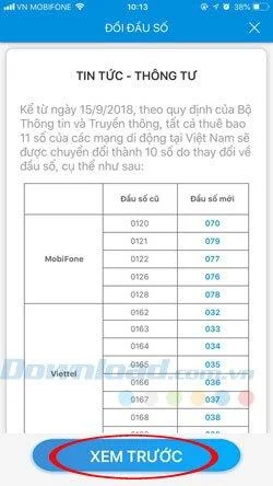 Viettel, Vinaphone 및 Mobifone 네트워크 앱에서 11 자리 심을 10 자리로 전송하는 방법