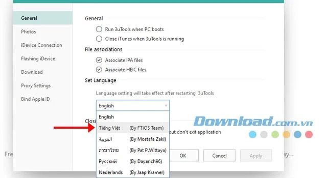 دستورالعمل تغییر زبان ویتنامی در 3uTools