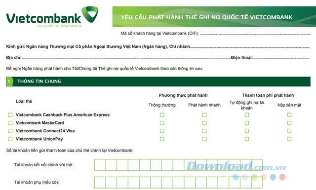 نحوه ثبت کارت اعتباری ، کارت ویزا Vietcombank