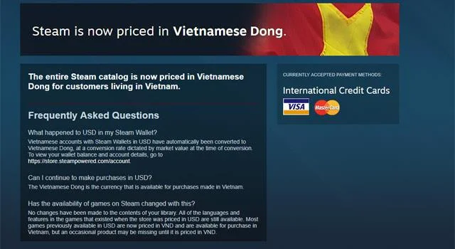 Steam فروش بازی ها را به ارز ویتنامی آغاز کرده است و تخفیف های پرداخت VND را در Steam ارائه می دهد Steam فروش بازی ها را به ارز ویتنامی آغاز کرده است و تخفیف های پرداخت VND را در Steam ارائه می دهد