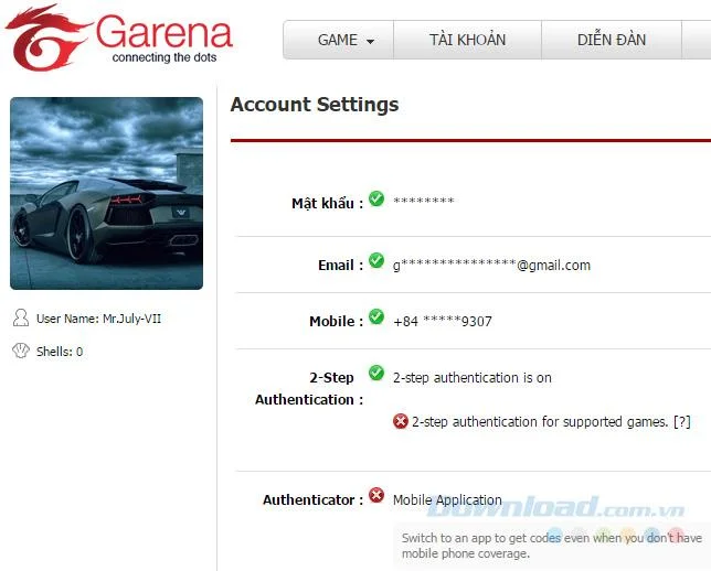 نماد حساب Garena را جایگزین کنید