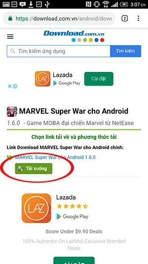 Instructions for installing the Marvel Super War game