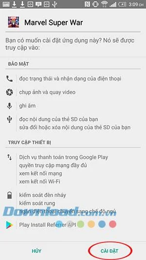 Instructions for installing the Marvel Super War game