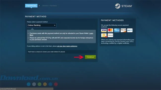 دستورالعمل پرداخت در ویتنامی دونگ روی Steam