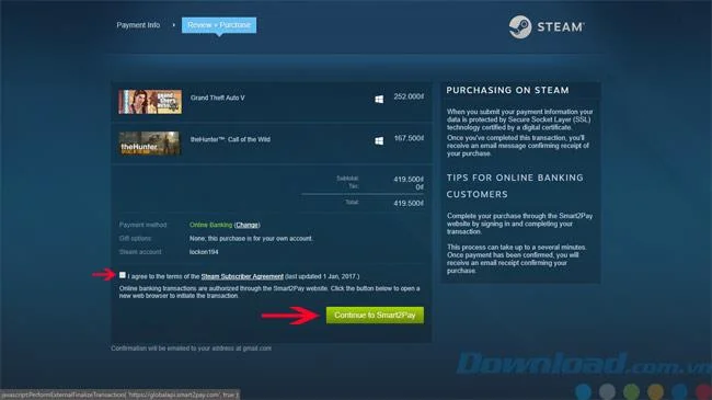 دستورالعمل پرداخت در ویتنامی دونگ روی Steam
