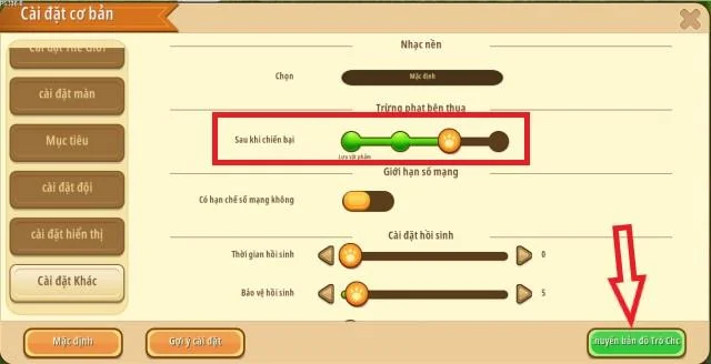 Adjusting After Defeat Settings
