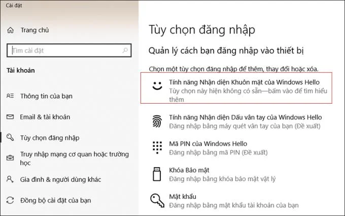 랩톱의 Windows Hello 얼굴 얼굴 인식 기술