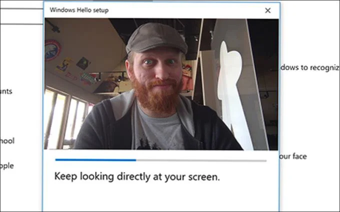 랩톱의 Windows Hello 얼굴 얼굴 인식 기술