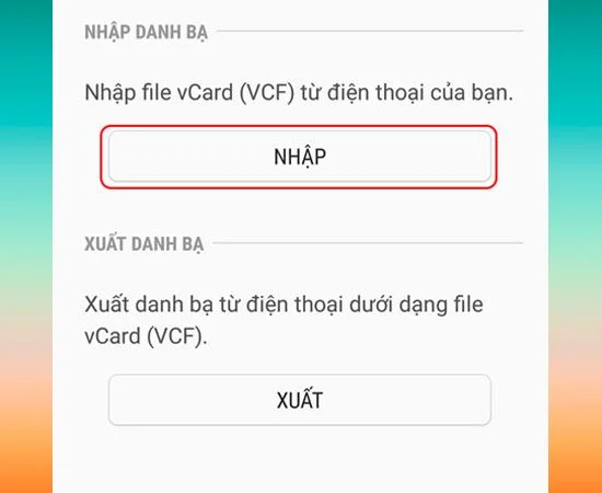 Selecionando Importar no Samsung Galaxy Note 8