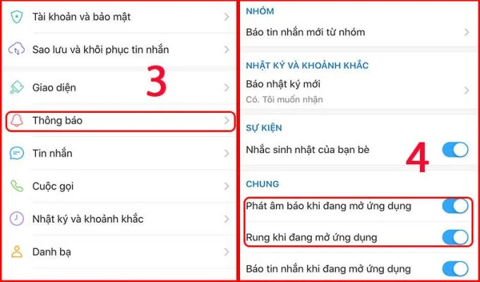 iOS Zalo 알림 설정