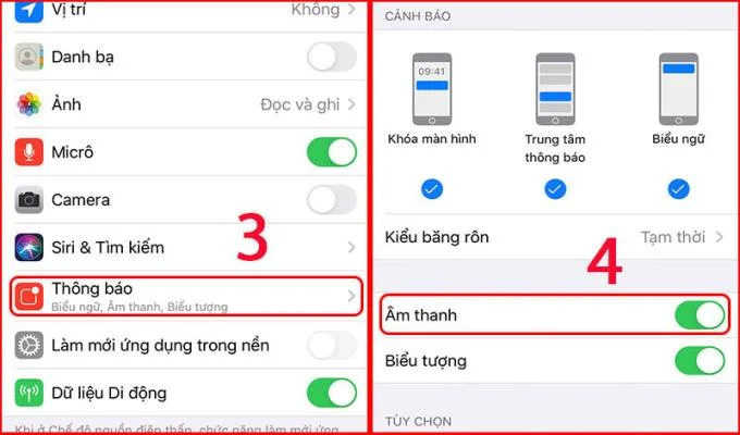 iOS Zalo 메시지 알림 설정