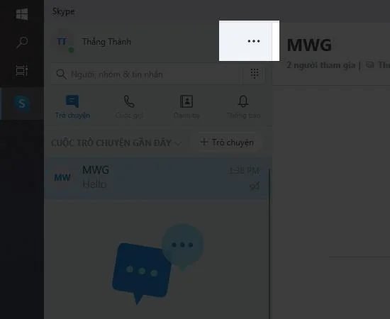 選擇Skype頭像的三個點按鈕