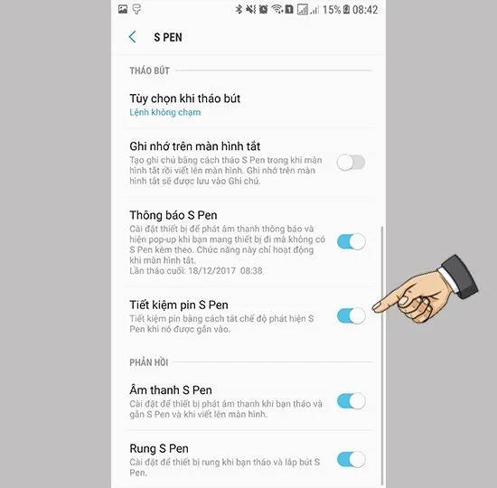 Samsung Galaxy Note FE의 S Pen 배터리 세이버