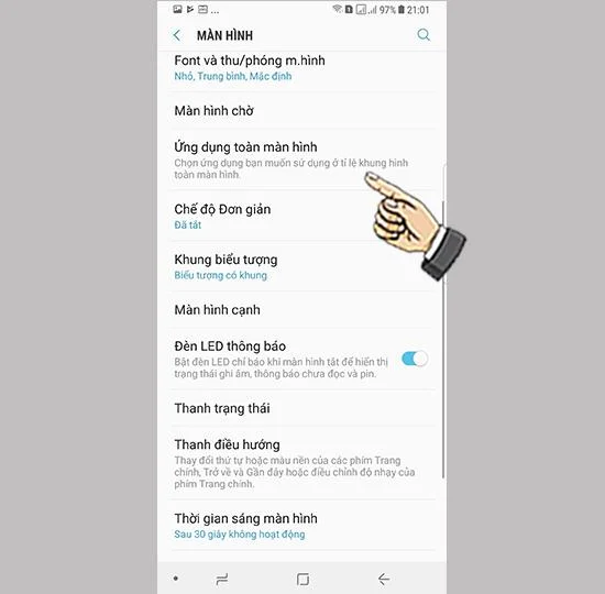 Modo de aplicación de pantalla completa en Samsung Galaxy Note 8