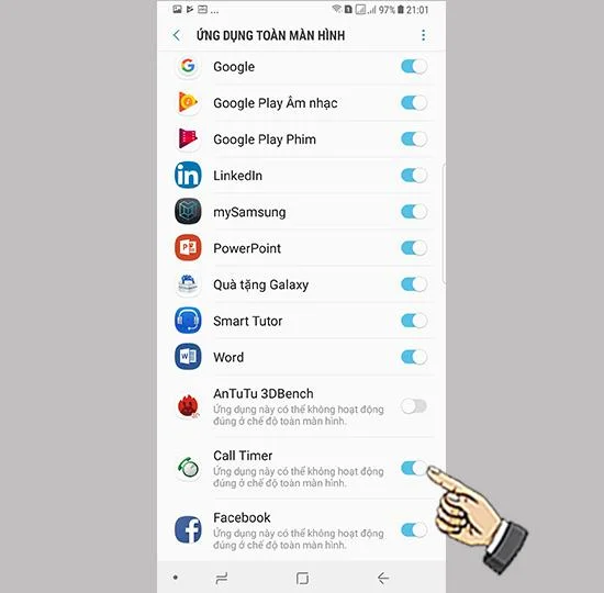 Modo de aplicación de pantalla completa en Samsung Galaxy Note 8