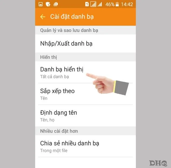 Wählen Sie die Anzeige von Kontakten auf dem Samsung Galaxy j1 mini