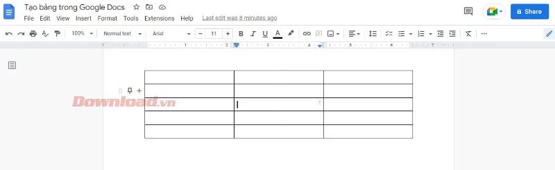Como criar e editar tabelas no Google Docs