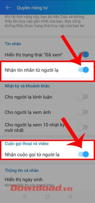 Petunjuk untuk memblokir pesan dan panggilan dari orang asing di Zalo