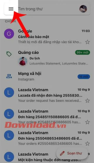 Instruções para ativar o modo de fundo escuro para Gmail em seu telefone