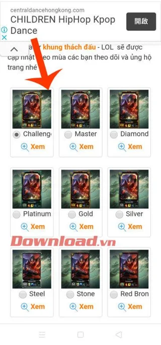 Instruções para criar um avatar com quadro de desafio de League of Legends