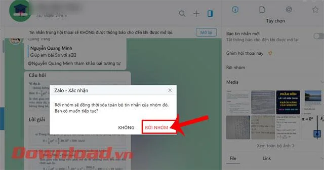 Instruções para sair do grupo de chat Zalo em telefones e computadores