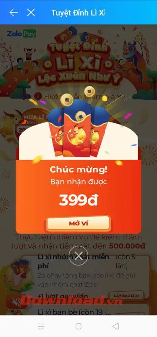 Petunjuk pengundian hadiah untuk menerima Lucky Money di ZaloPay