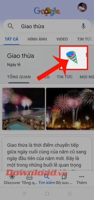Petunjuk meluncurkan kembang api Selamat Tahun Baru di Google