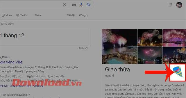 Petunjuk meluncurkan kembang api Selamat Tahun Baru di Google