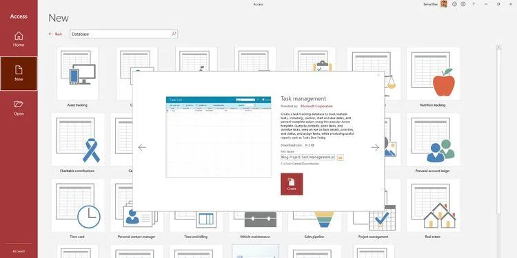 Stappen voor het maken van een nieuwe database in Access