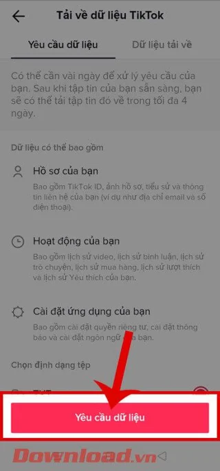 Petunjuk untuk mengunduh data akun di TikTok
