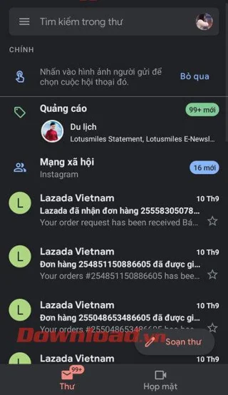 Instruções para ativar o modo de fundo escuro para Gmail em seu telefone