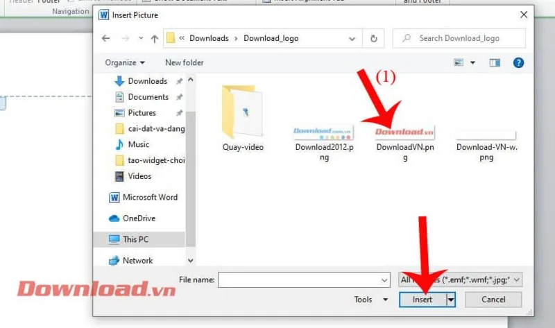 Petunjuk untuk memasukkan gambar ke Header dan Footer Word