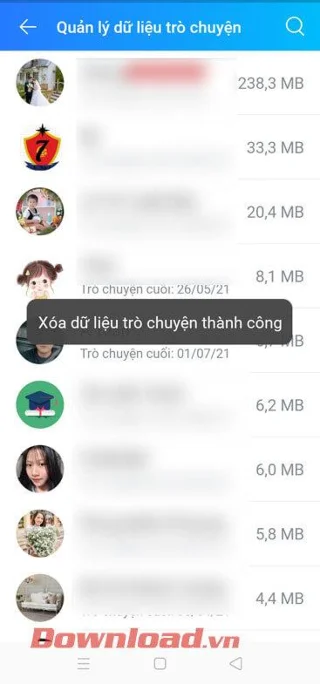 Istruzioni per eliminare le conversazioni che occupano molto spazio su Zalo
